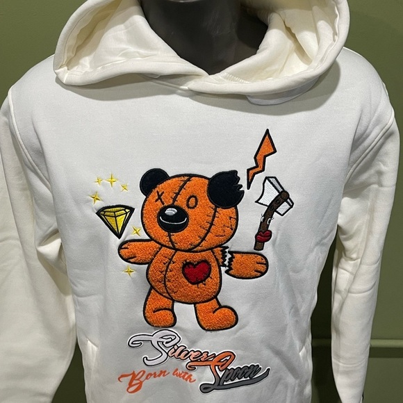 Bleecker&Mercer Hoodie cream pullover with Bear Graphic - Picture 4 of 4